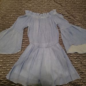 Gianni Bini Blue Pleated Over Shoulder Romper